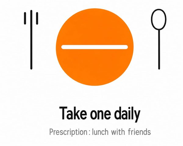 Take one daily - prescription lunch with friends, Salus Pharmaceuticals canteen