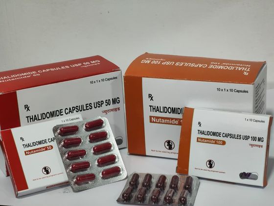 Thalidomide Capsules USP 50 mg & 100 mg pack shot